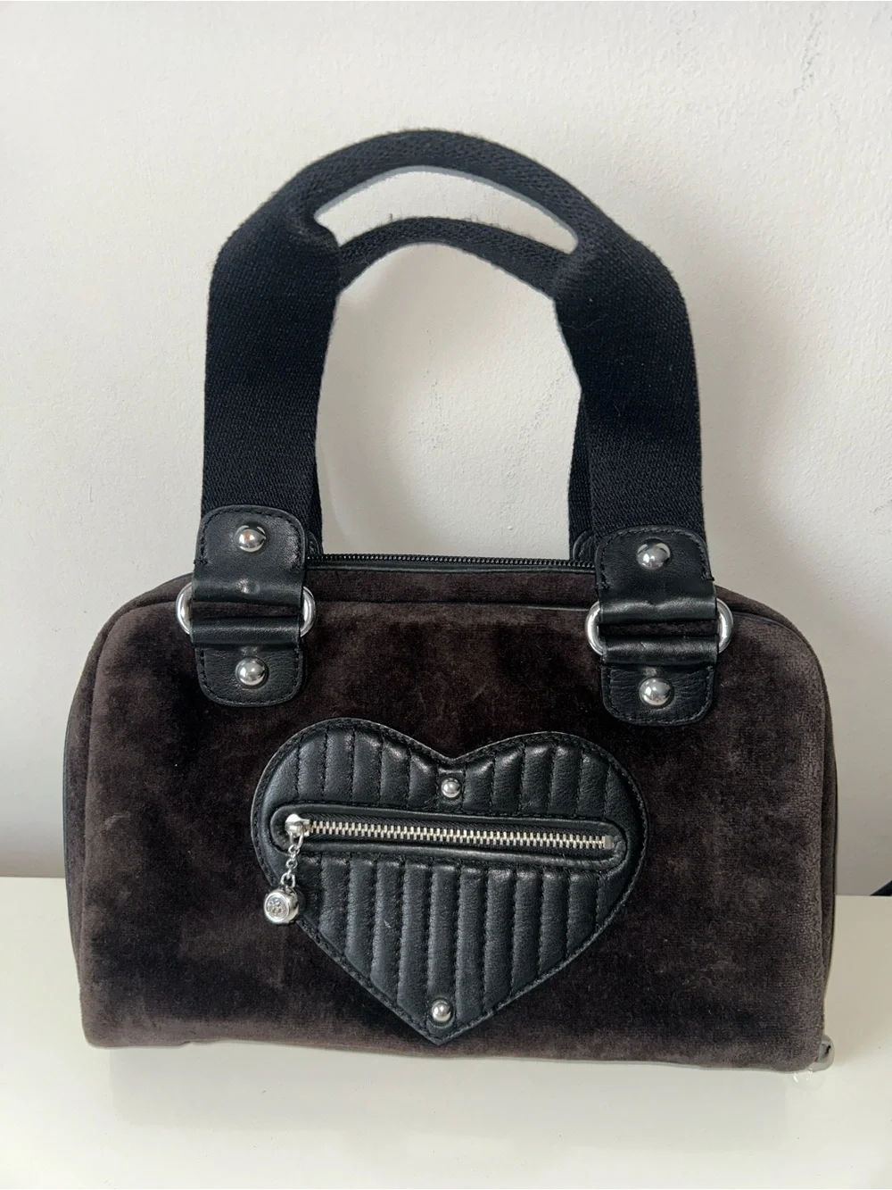 Couture Baby Vintage Y2K Velvet Velour Top-Handle Accessory Bag in Dark Brown